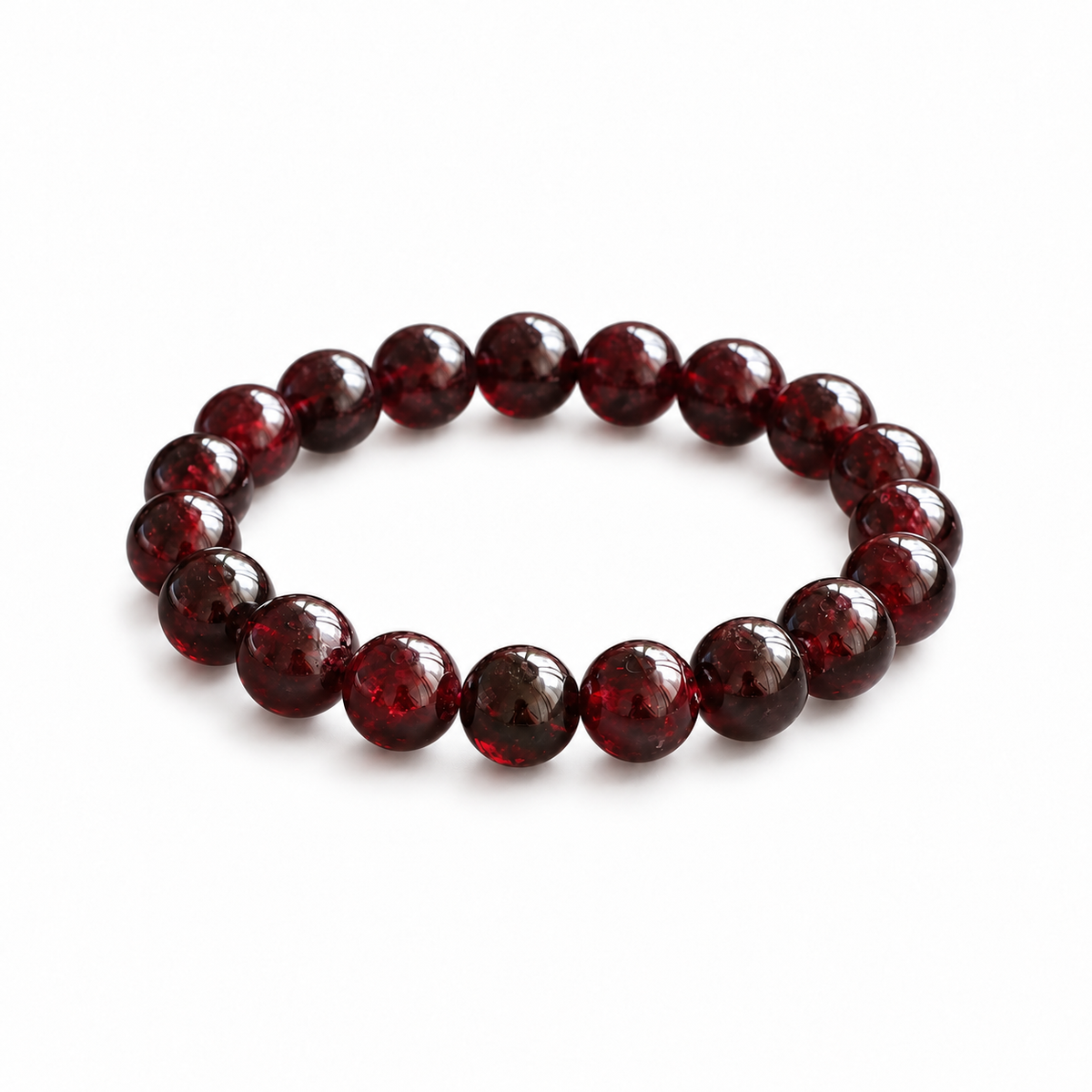 Dark burgundy garnet bead bracelet on a white background