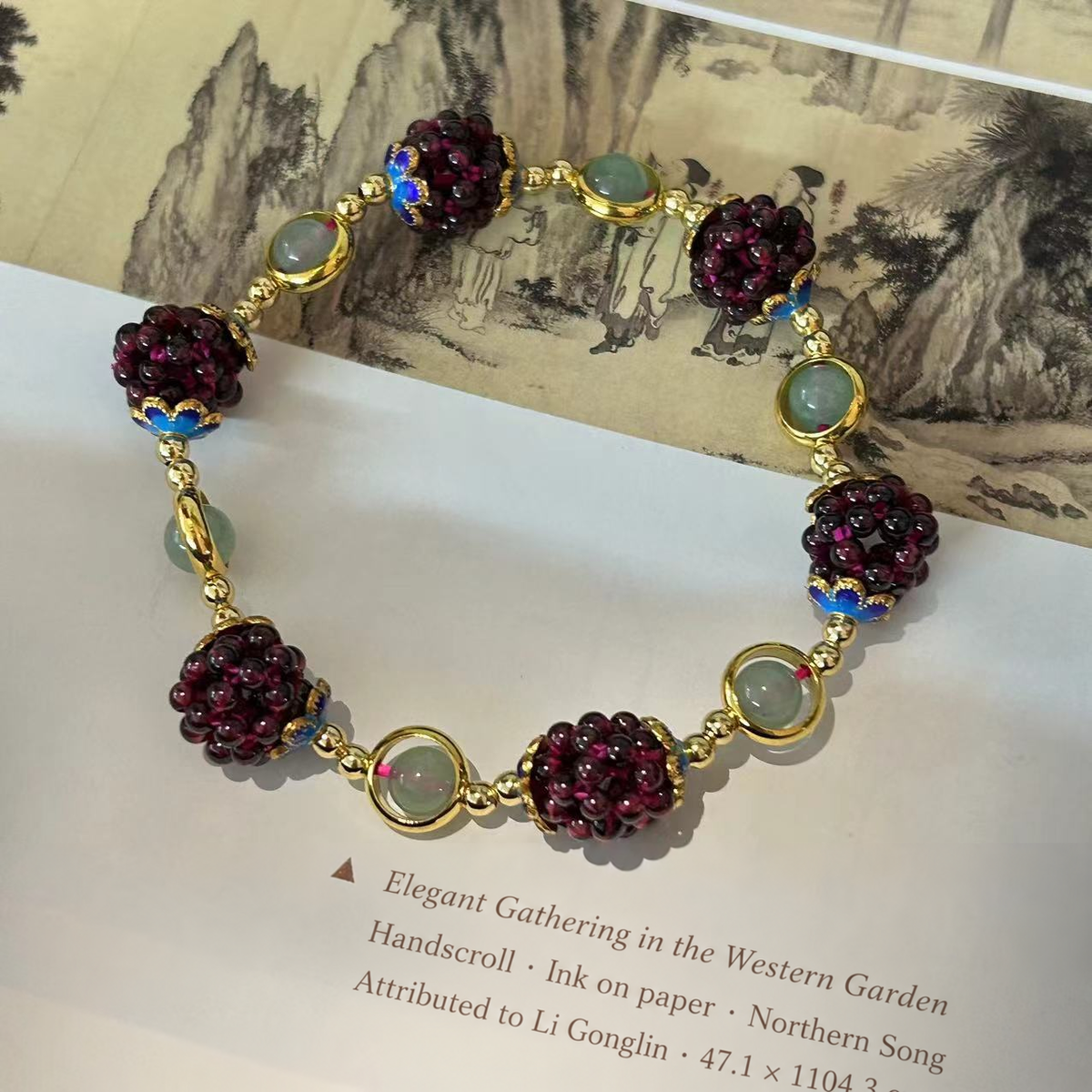Green aventurine accent style garnet cluster bracelet