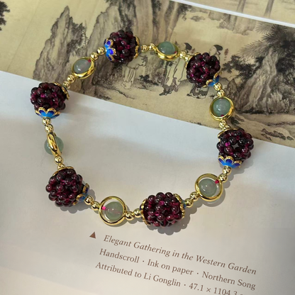 Green aventurine accent style garnet cluster bracelet