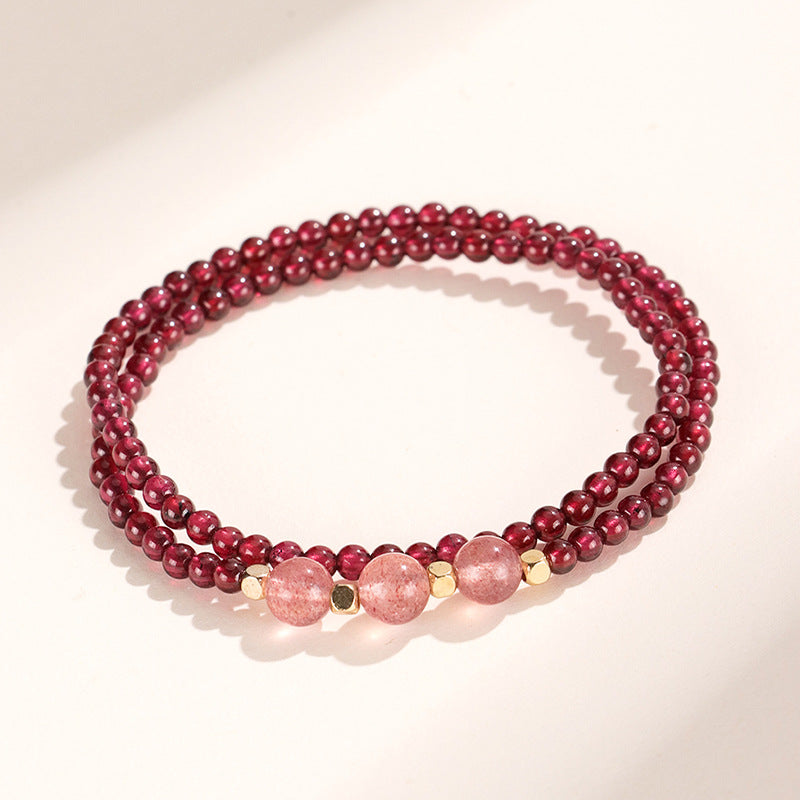 3.5mm garnet and strawberry quartz double wrap style