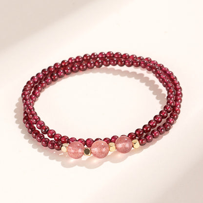 3.5mm garnet and strawberry quartz double wrap style