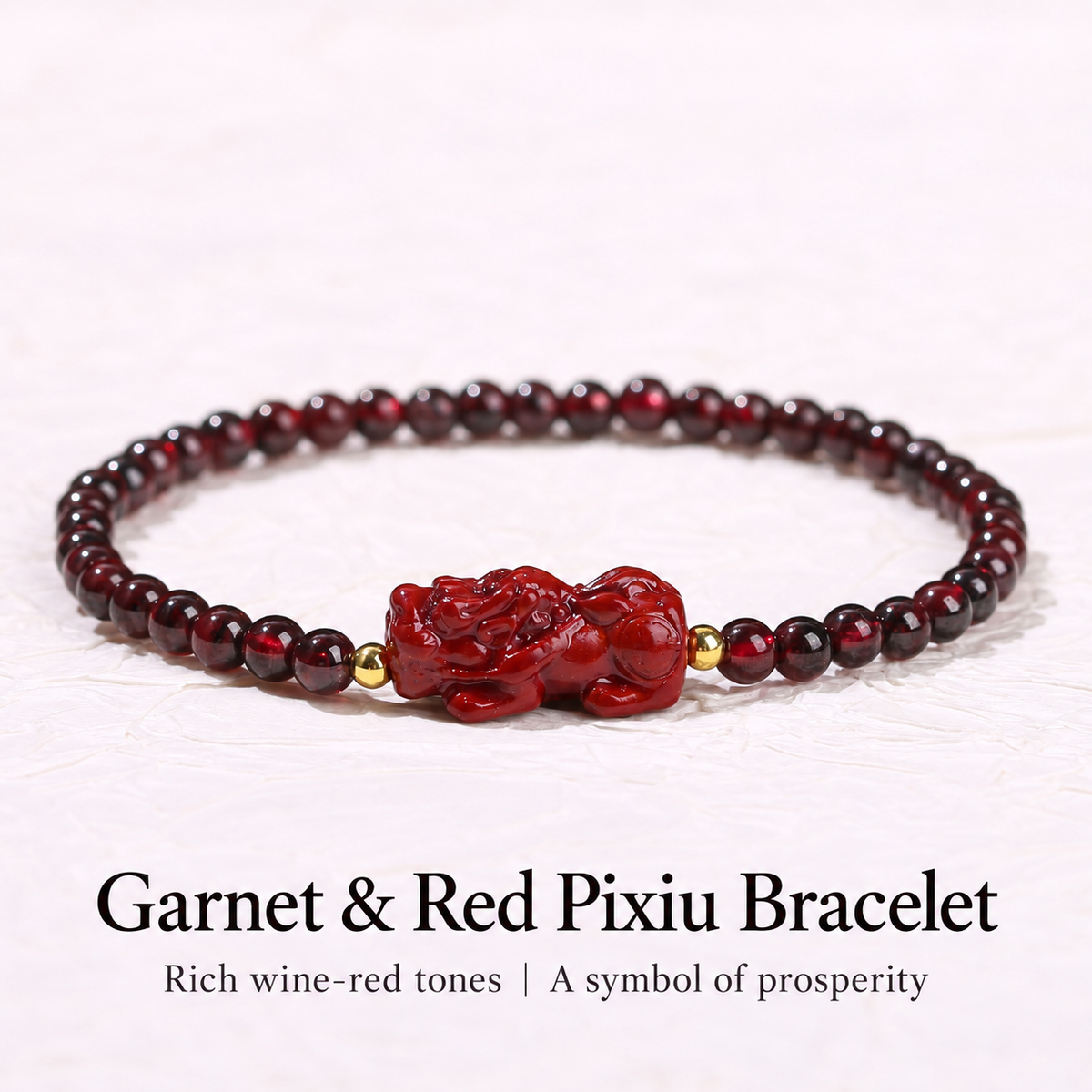 Garnet and red Pixiu bracelet symbolic detail