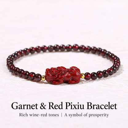 Garnet and red Pixiu bracelet symbolic detail