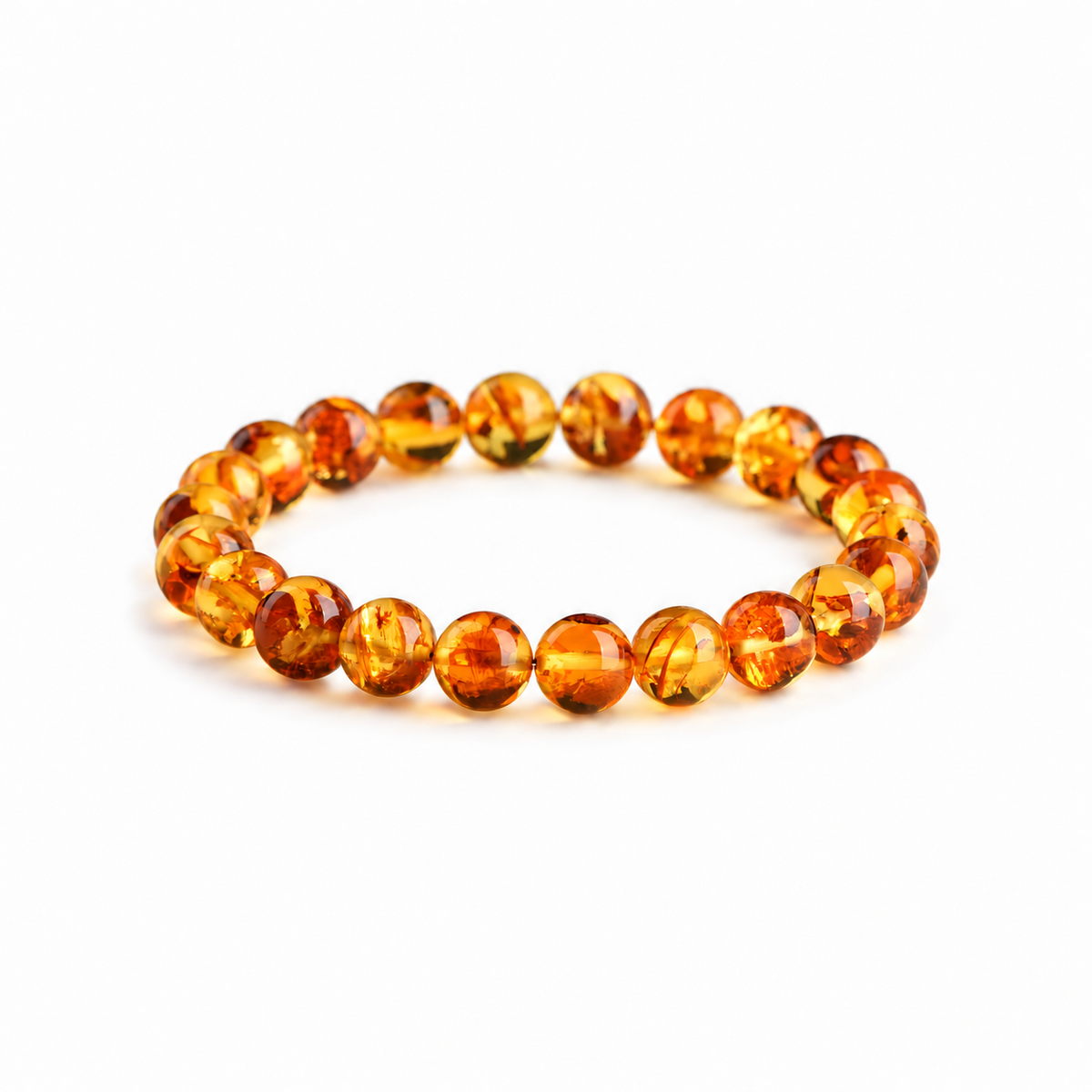 Golden amber bead bracelet – white background
