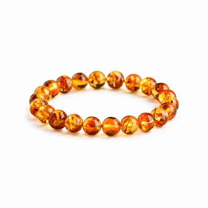 Golden amber bead bracelet – white background