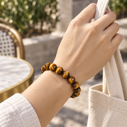 Natural Golden Tiger Eye Bracelet – 12mm – worn view 2