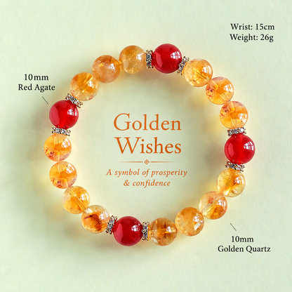 Floral spacer golden quartz and red agate bracelet, 10mm, 15cm wrist, 26g