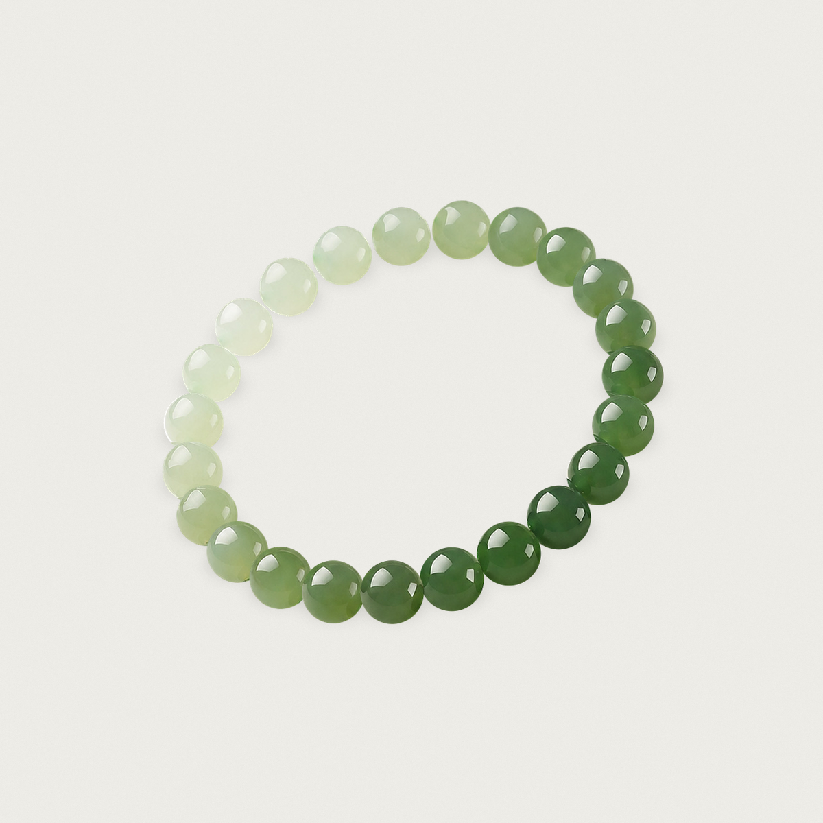 Gradient Hetian jade bead bracelet in a three-quarter view