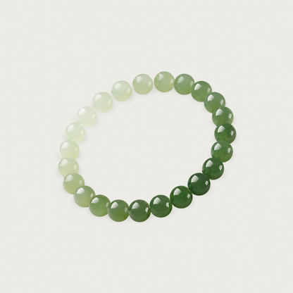 Gradient Hetian jade bead bracelet in a three-quarter view