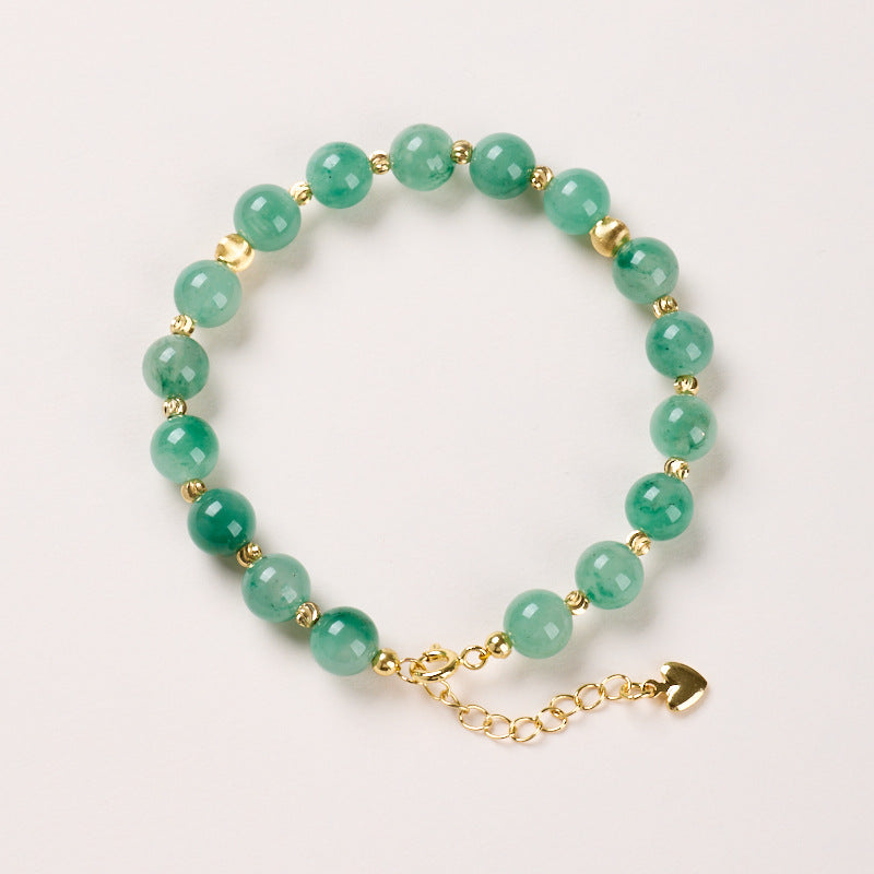 8mm green stone bracelet with gold-tone spacers and clasp