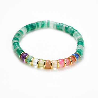 Rainbow disc-bead green stone bracelet