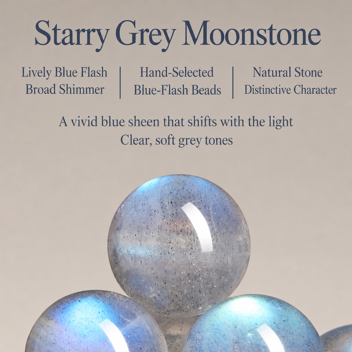 Grey moonstone bracelet blue flash and natural texture