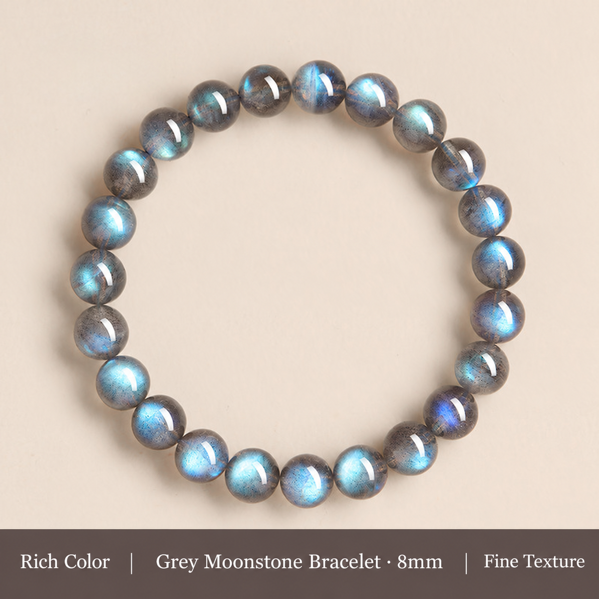 Grey moonstone bracelet bead size and color detail