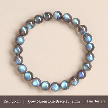 Grey moonstone bracelet bead size and color detail