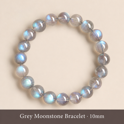 Grey moonstone bracelet bead size and color detail