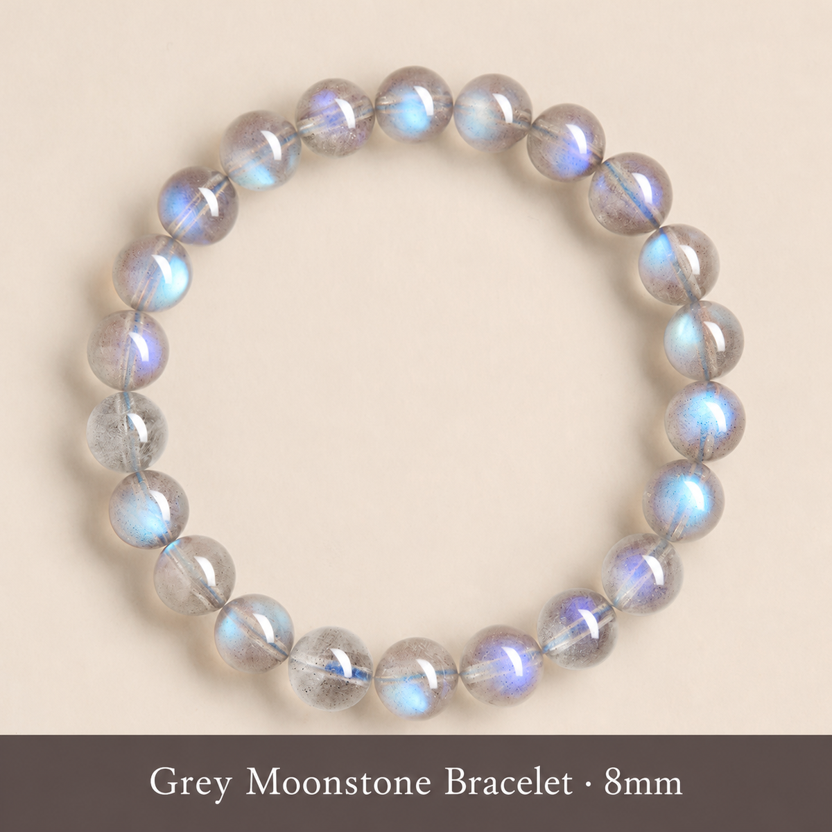 Grey moonstone bracelet bead size and color detail