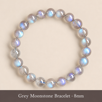 Grey moonstone bracelet bead size and color detail