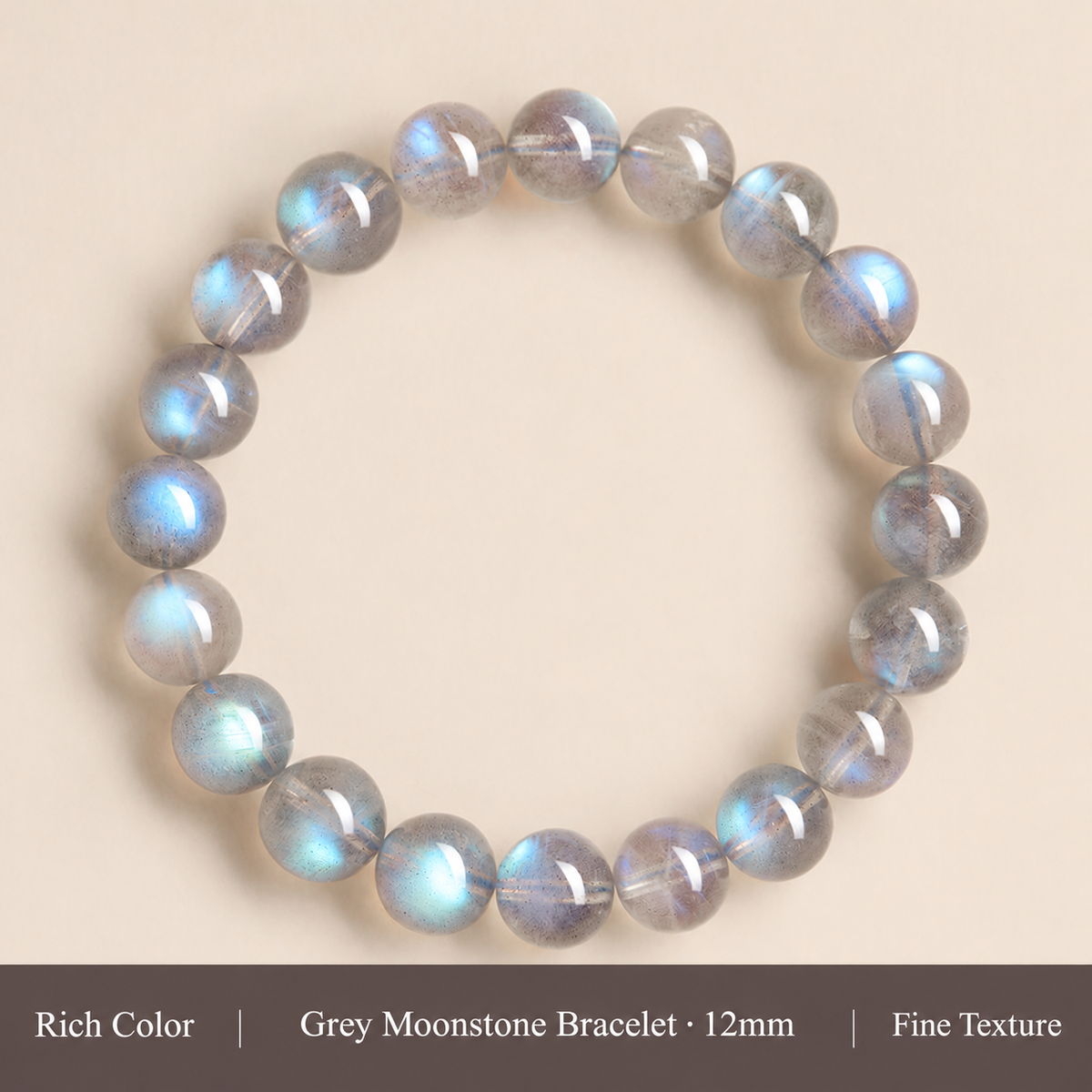 Grey moonstone bracelet bead size and color detail