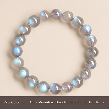 Grey moonstone bracelet bead size and color detail