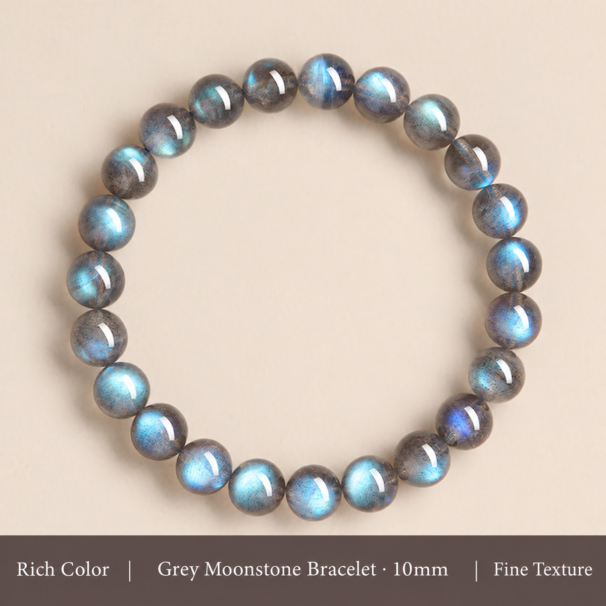 Grey moonstone bracelet bead size and color detail
