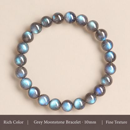 Grey moonstone bracelet bead size and color detail