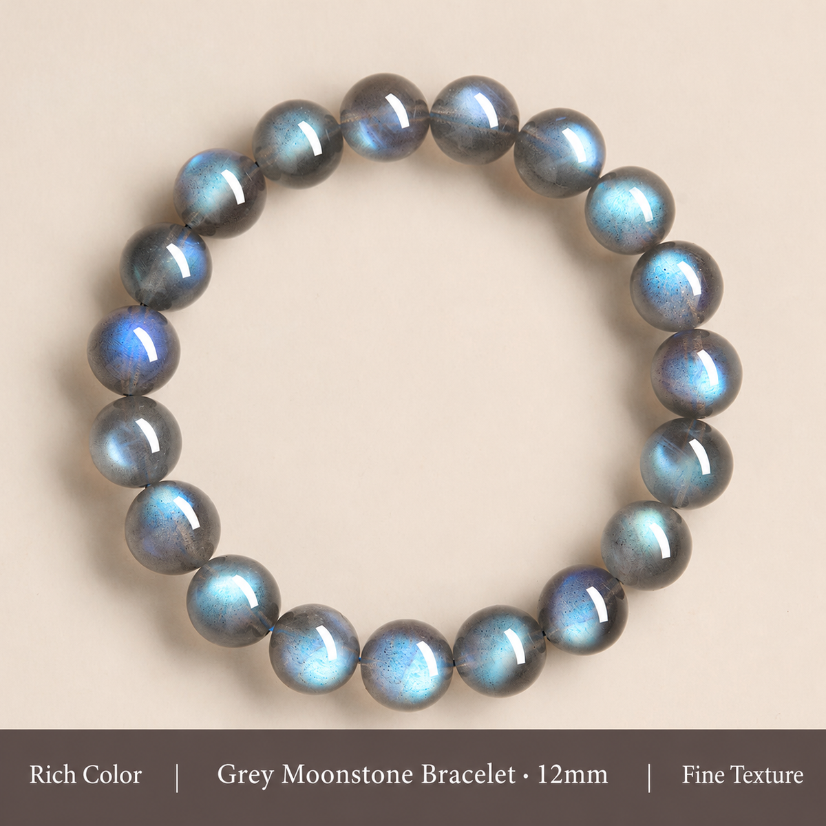 Grey moonstone bracelet bead size and color detail