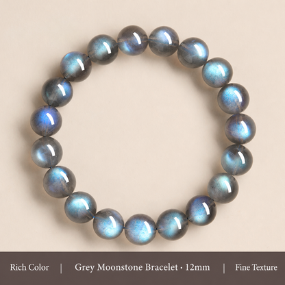 Grey moonstone bracelet bead size and color detail