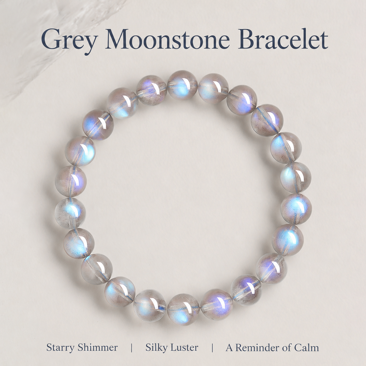 Grey moonstone bracelet blue flash and natural texture