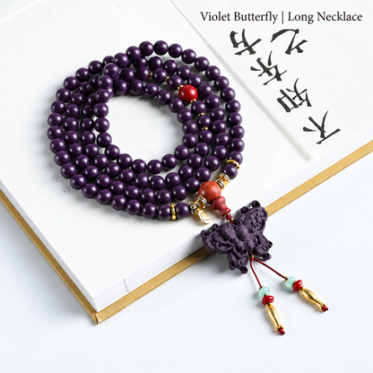 Violet Butterfly — Long Necklace herbal incense bead jewelry