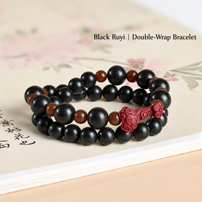 Black Ruyi — Double Wrap herbal incense bead jewelry
