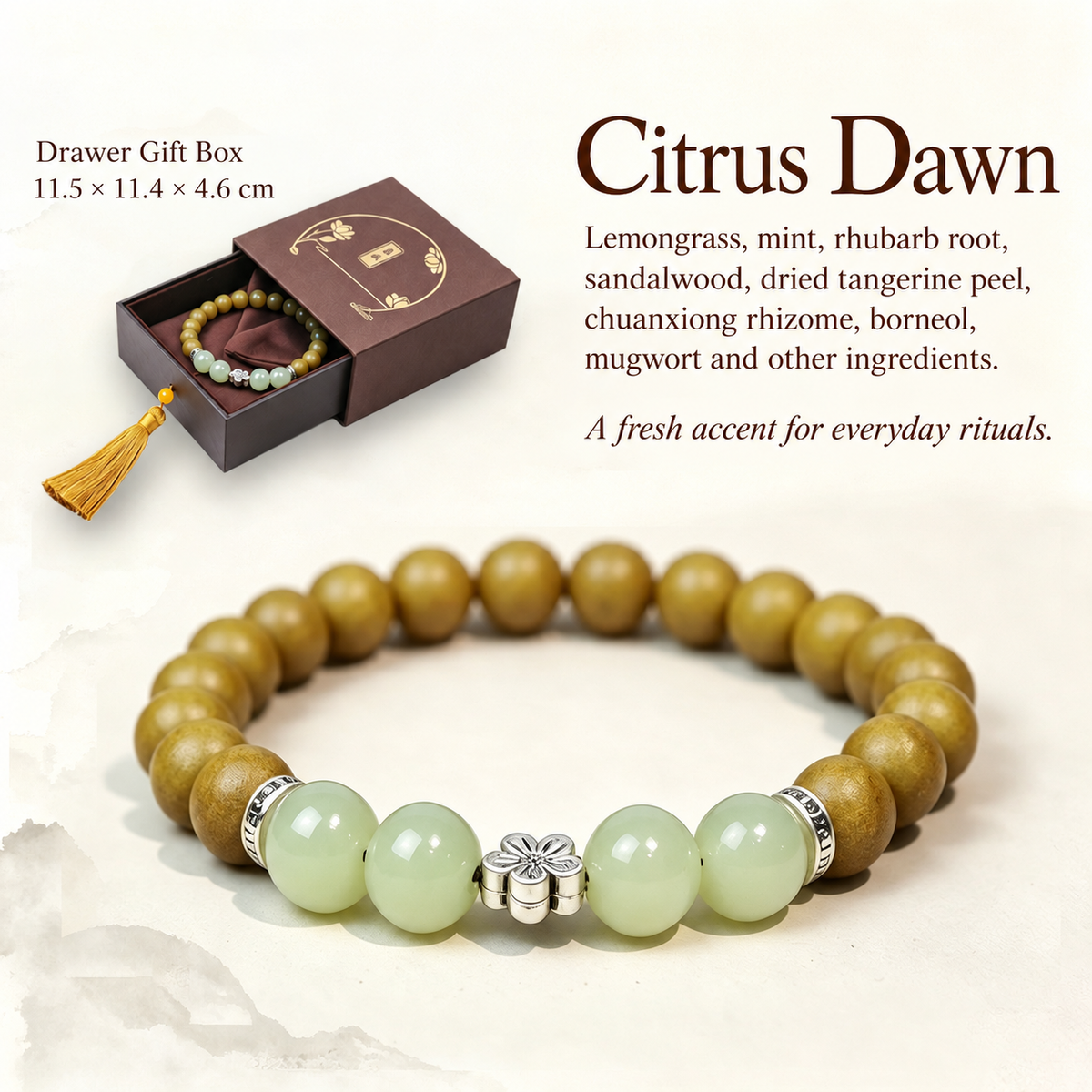 Citrus Dawn herbal incense bracelet and gift box