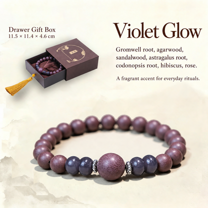 Violet Glow herbal incense bracelet and gift box