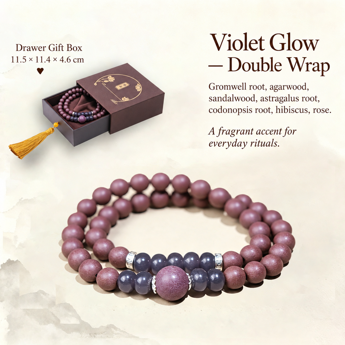 Violet Glow — Double Wrap herbal incense bracelet and gift box