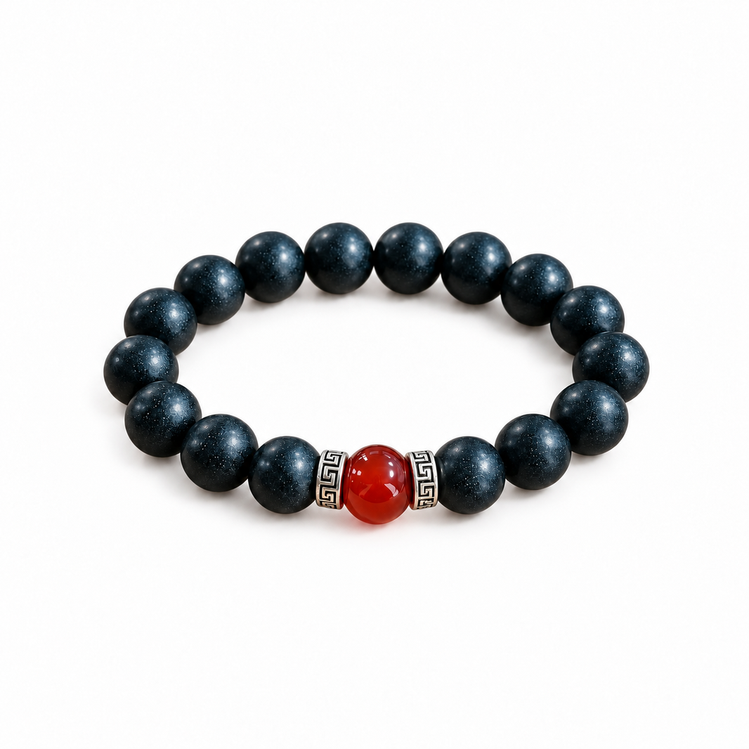 Black Dragon herbal incense bead bracelet with a red agate accent