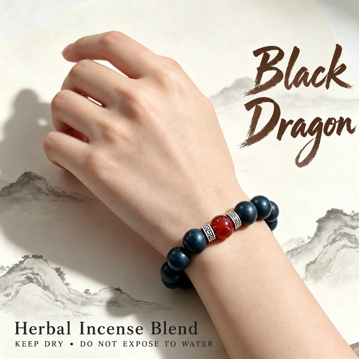 Herbal incense bead bracelet worn; keep dry