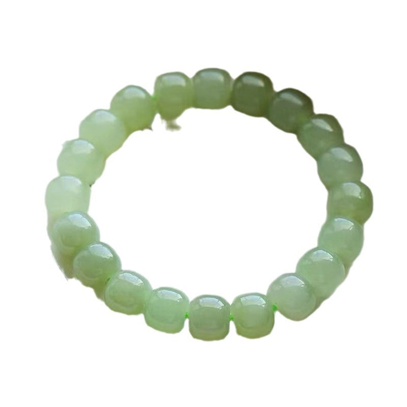 Green Hetian jade bead bracelet material and shape view