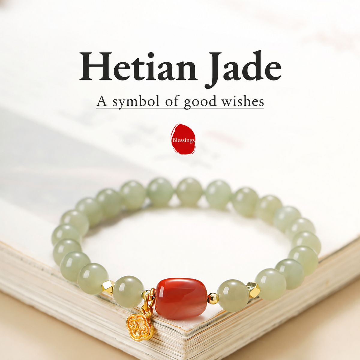 Hetian jade bracelet with a symbol of good wishes
