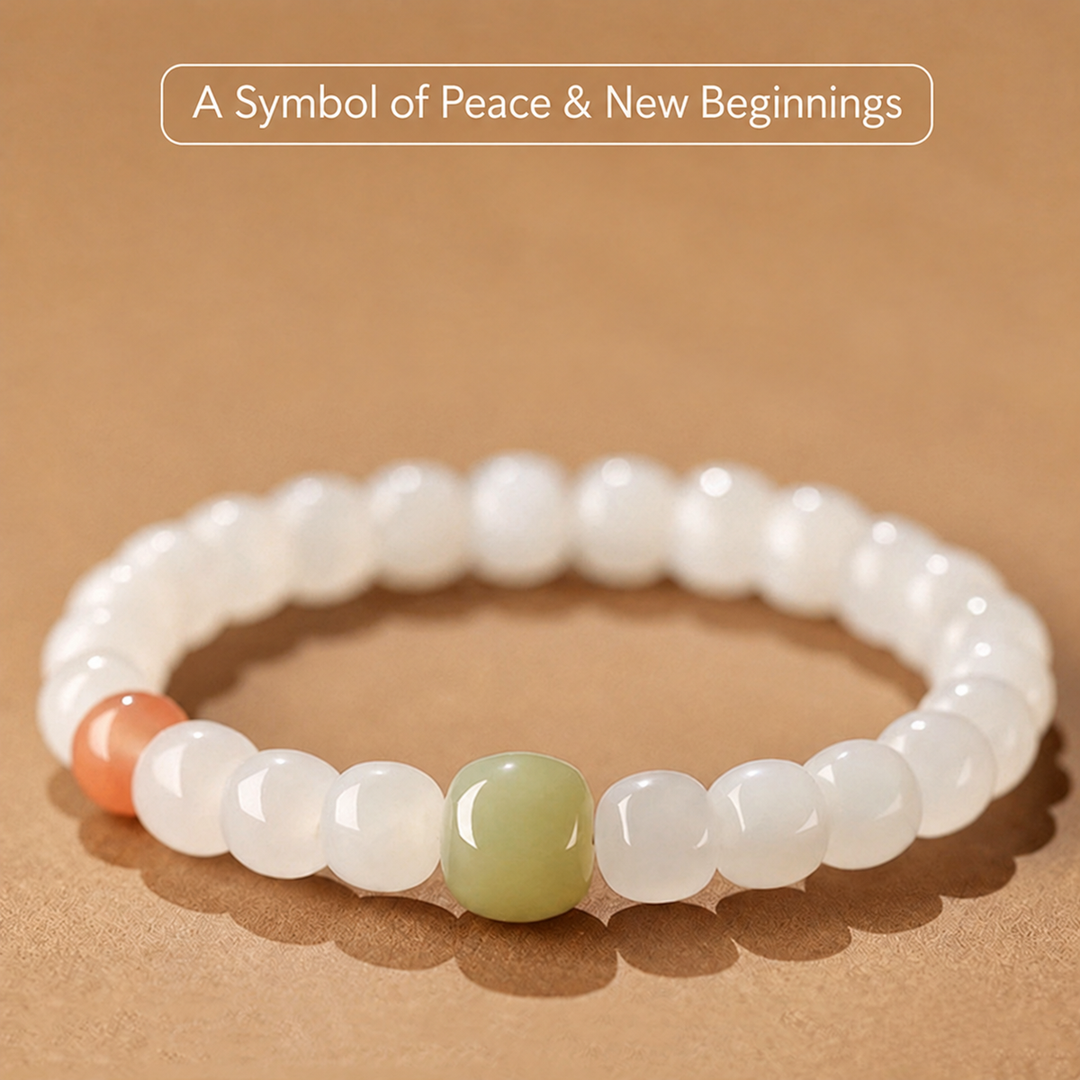 Orange and green accent bracelet with a symbolic peace caption