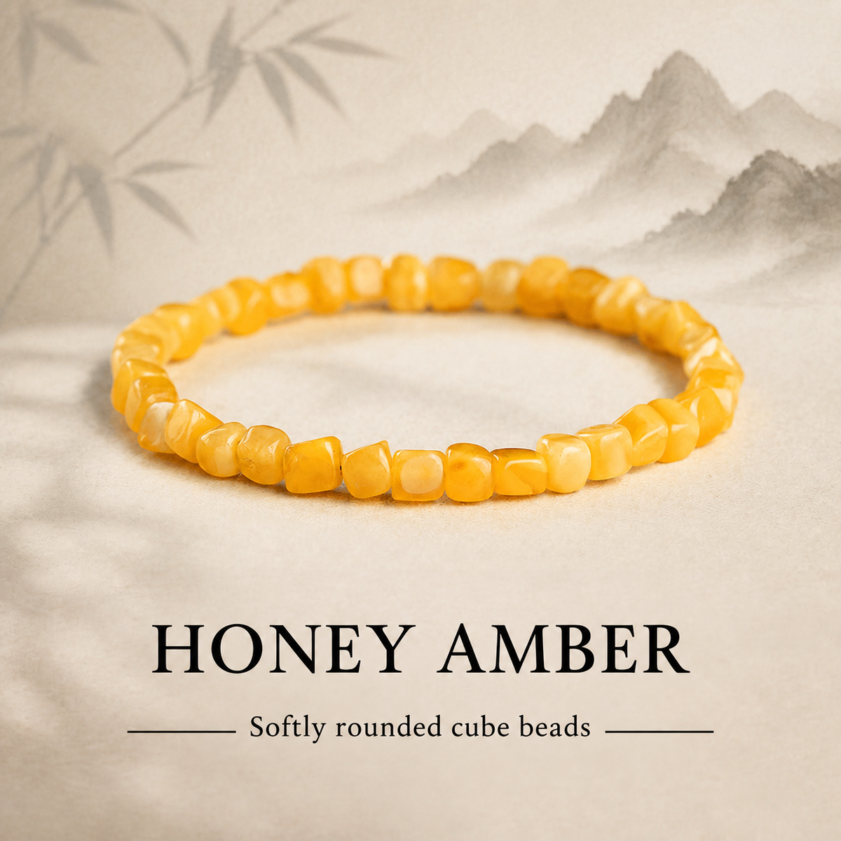 Honey amber bracelet with softly rounded cube beads