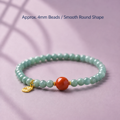 Blue-green jadeite and nanhong agate single-strand bracelet, approx. 4mm strand beads