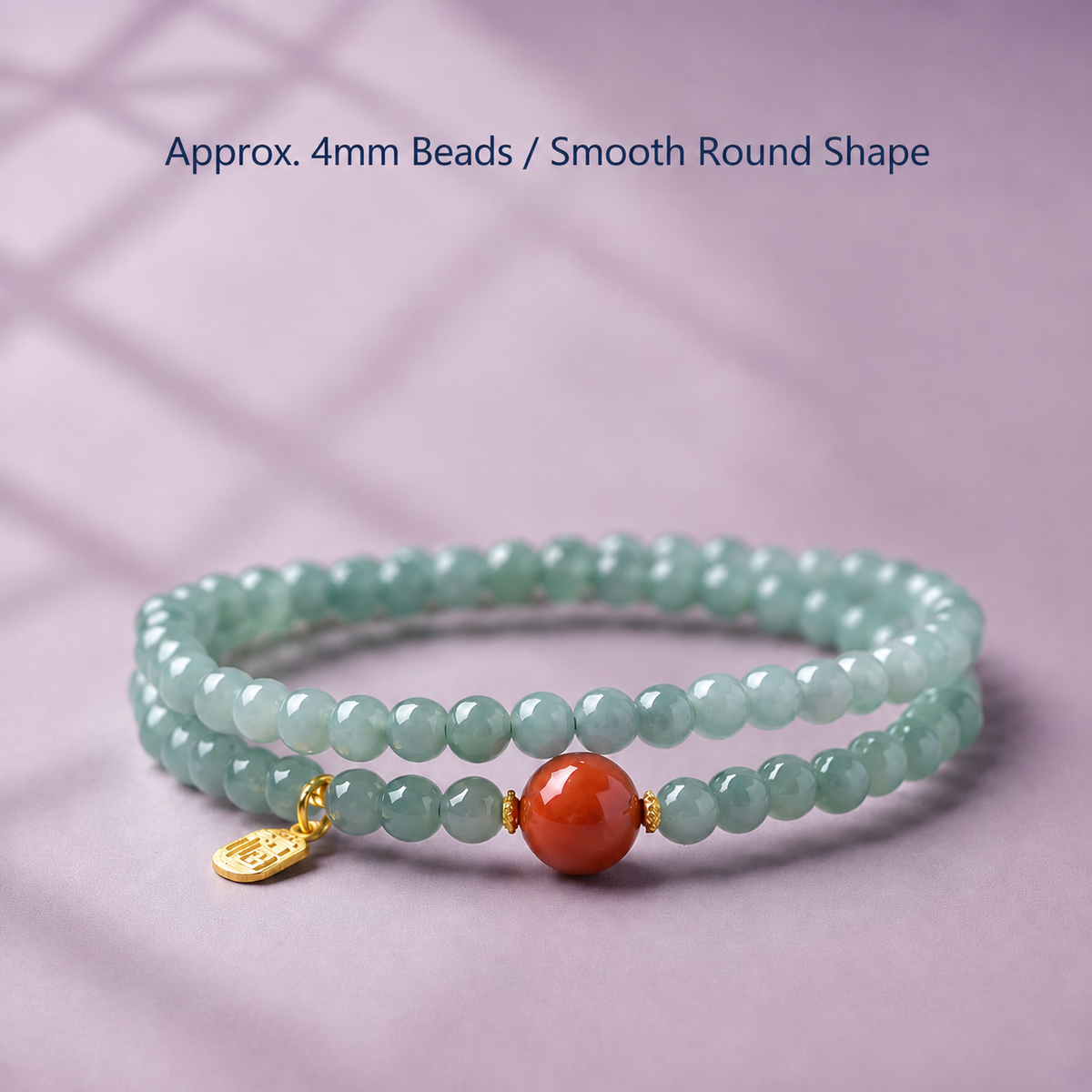 Blue-green jadeite and nanhong agate double-wrap bracelet, approx. 4mm strand beads