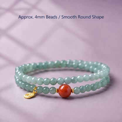 Blue-green jadeite and nanhong agate double-wrap bracelet, approx. 4mm strand beads
