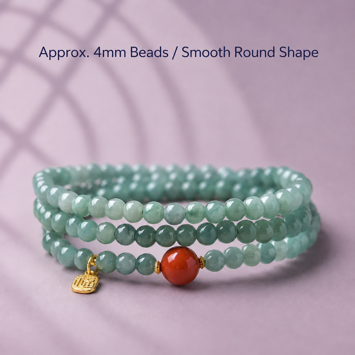 Blue-green jadeite and nanhong agate triple-wrap bracelet, approx. 4mm strand beads