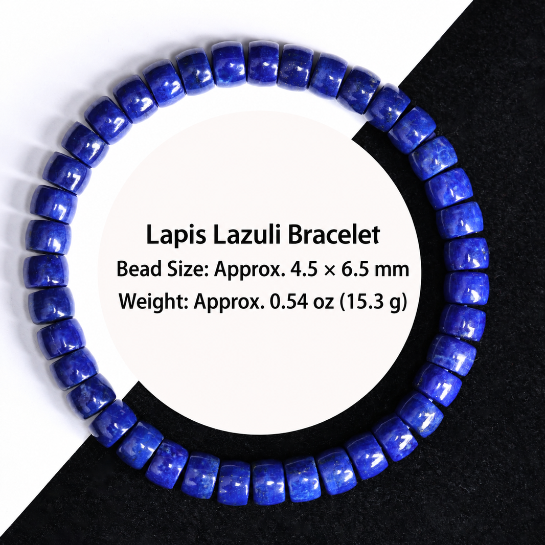 Lapis bead size approximately 4.5 by 6.5 mm and weight 0.54 oz