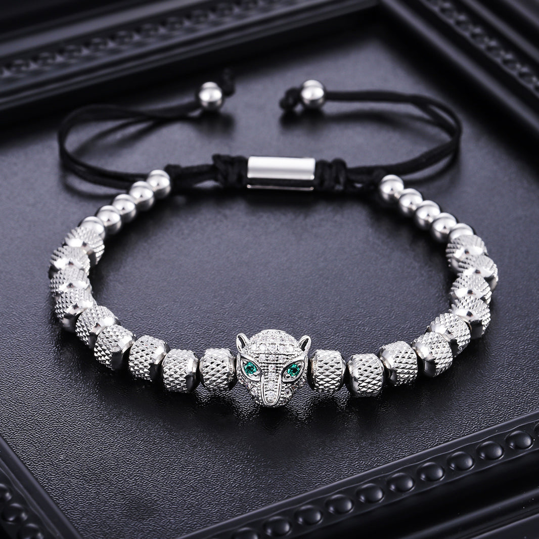 Original close-up of leopard head bracelet and adjustable closure