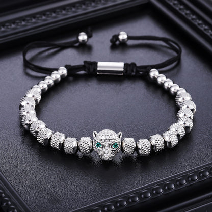 Original close-up of leopard head bracelet and adjustable closure
