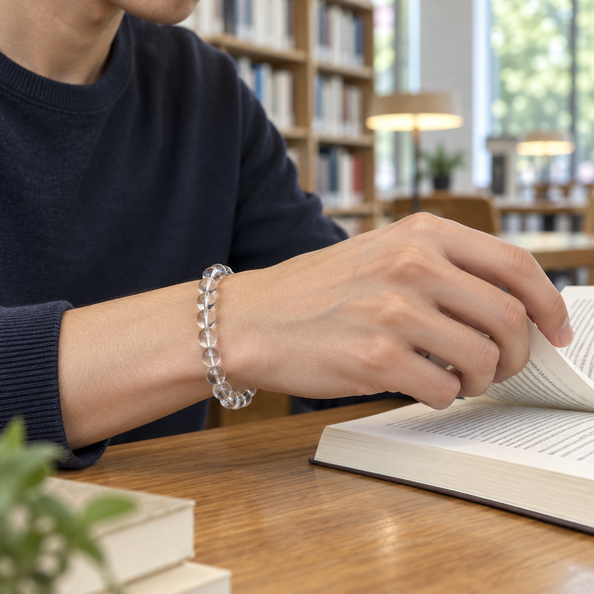 Natural Clear Quartz Minimalist Bracelet – reading lifestyle wrist view