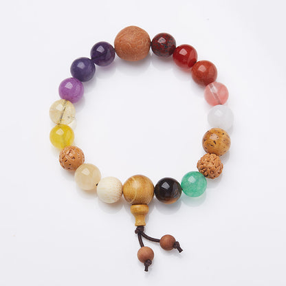 Complete mixed stone and bodhi seed bracelet with two wooden tail beads