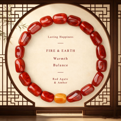 Red agate and amber bracelet with Fire and Earth symbolic themes