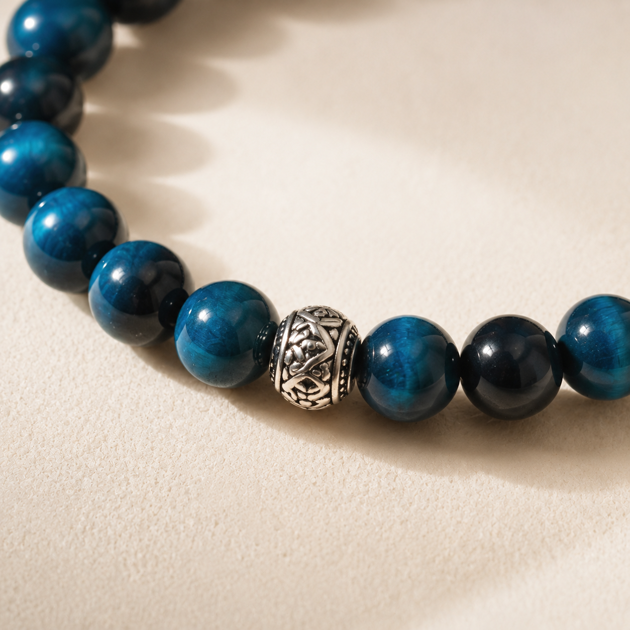Natural Blue Tiger Eye Bracelet – 8mm – bead texture macro detail